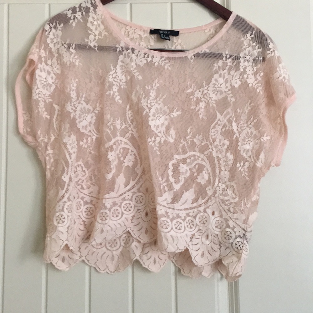 Peach Forever 21 Top with feminine lace detail